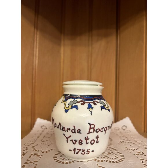 Vintage French Moutarde Bocquet Yvetot Mustard Pot Lid Handpainted Kitchen Decor - Picture 2 of 9